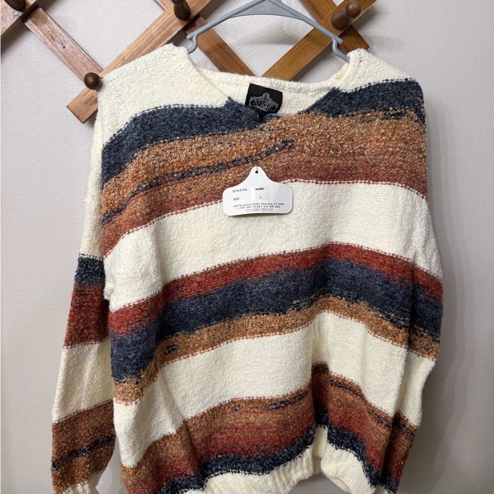 Angie Cream and Rust Striped Sweater